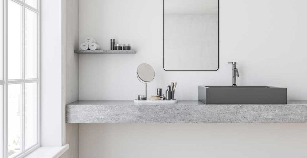 Inspiratie: een stoere, grijze wastafel in de badkamer
